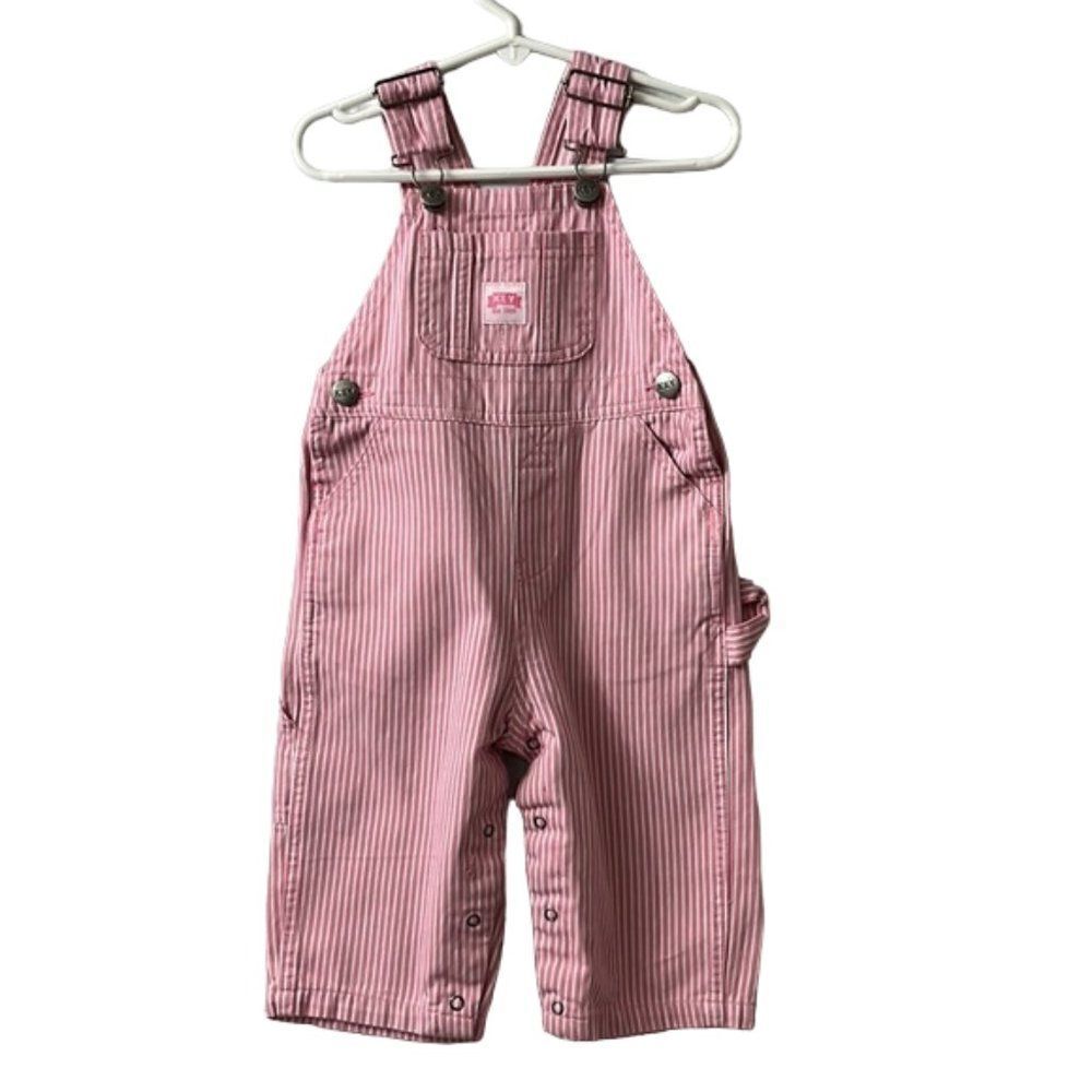 KEY Pink & White Pinstriped Denim Overalls Size 12M